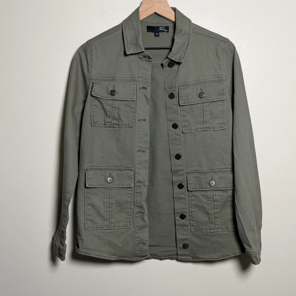 1822 Denim Womens Olive Green Utility Field Jacket Cotton Stretch Size M